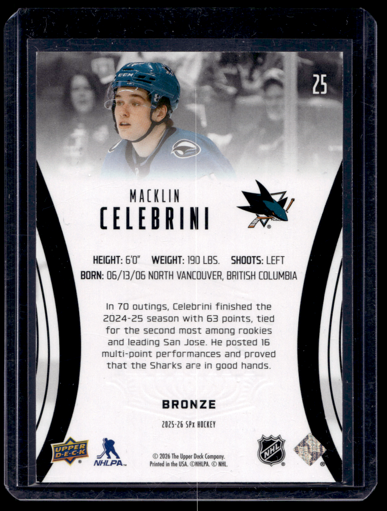 2025-26 Upper Deck SPx - Finite - Bronze - Macklin Celebrini #25 /599