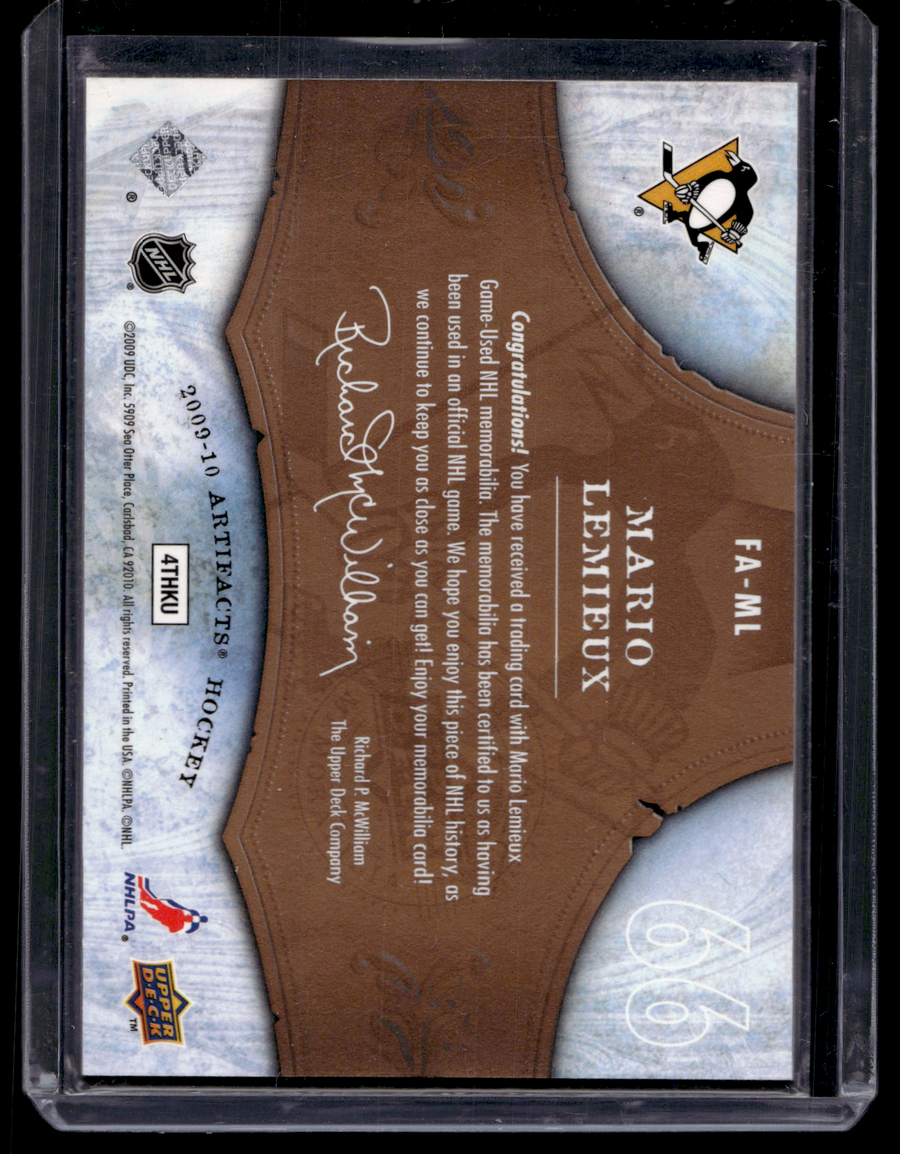 2009-10 Upper Deck Artifacts - Frozen Artifacts - Mario Lemieux #FA-ML /199