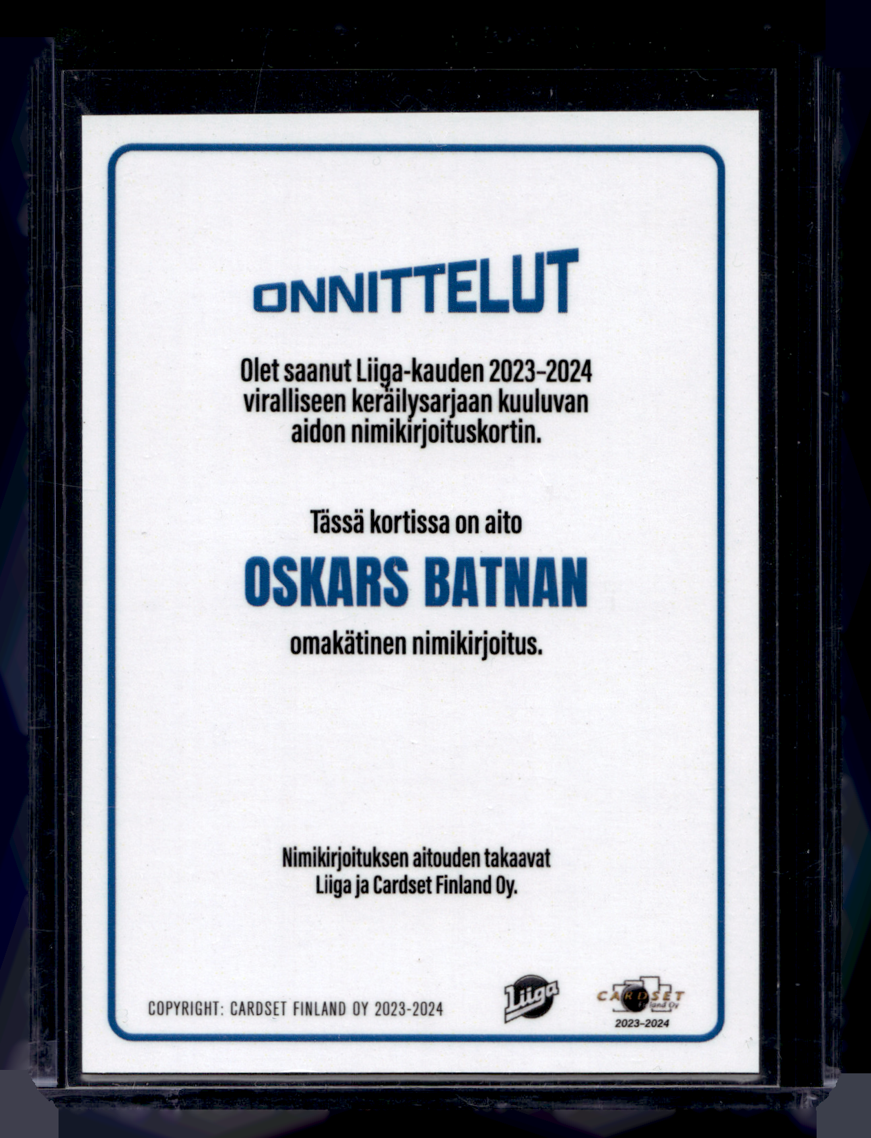 2023-24 Cardset Signature Limited Edition - Oskars Batna /40