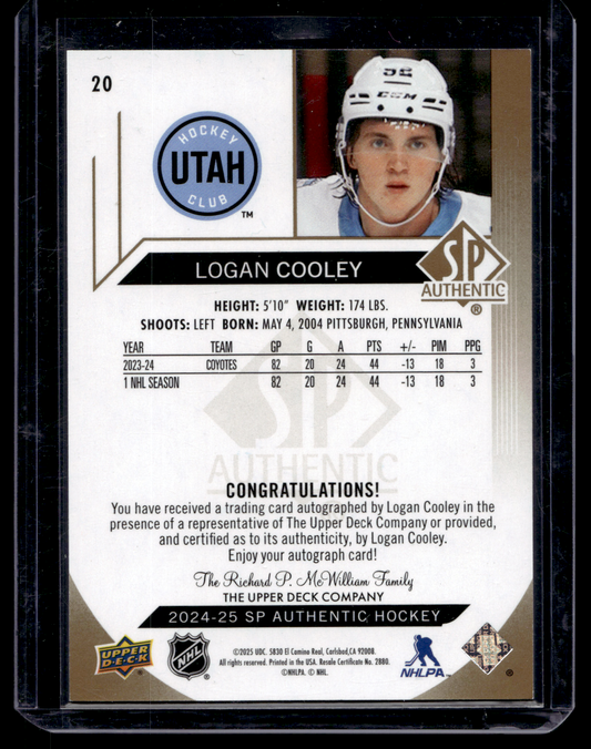 2024-25 Upper Deck SP Authentic - Limited Autographs - Logan Cooley #20