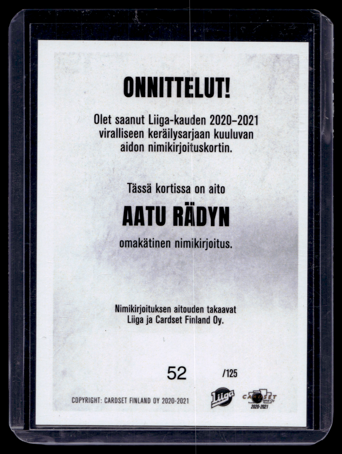 2020-21 Cardset Signature - Aatu Räty /125