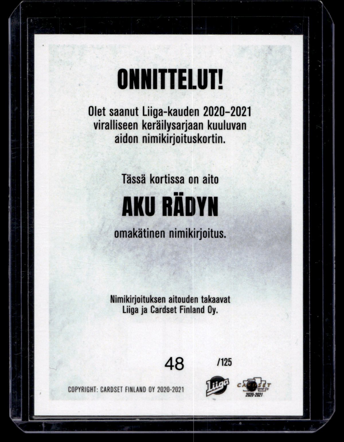2020-21 Cardset Signature - Aku Räty /125