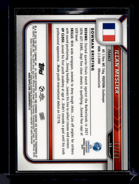 2022-23 Bowman Chrome Road to UEFA Under21 Championship - Gold Shimmer Refractor - Illan Meslier #11 /50