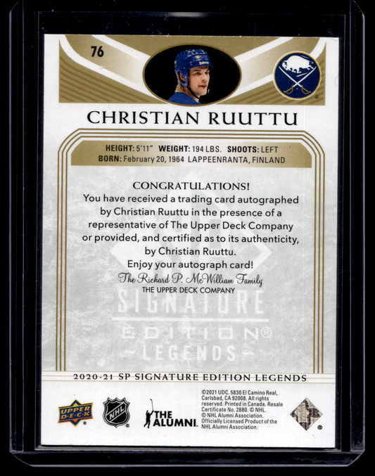 2020-21 Upper Deck SP Signature Edition Legends - Gold Spectrum Foil Autographs - Christian Ruuttu #76