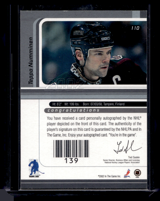 2001-02 In the Game Be A Player Signature Series - Gold Autographs - Teppo Numminen #110