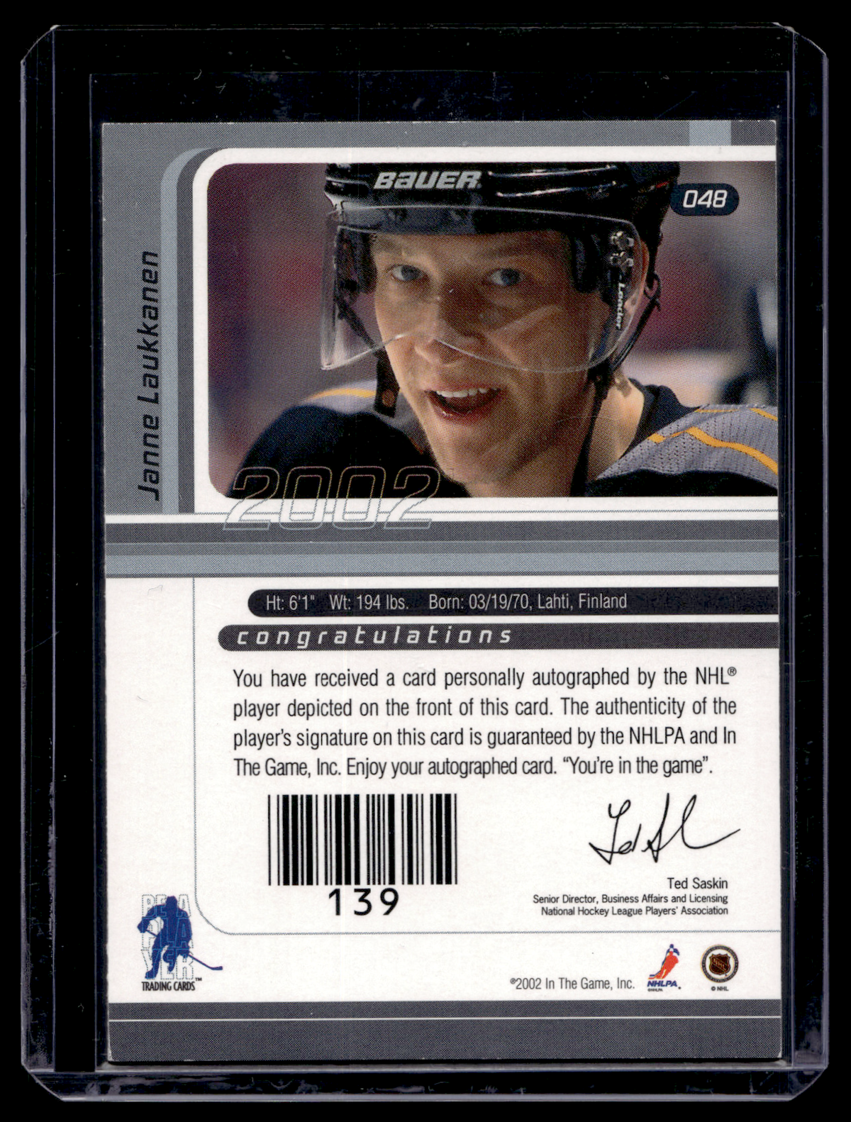 2001-02 In the Game Be A Player Signature Series - Gold Autographs - Janne Laukkanen #048