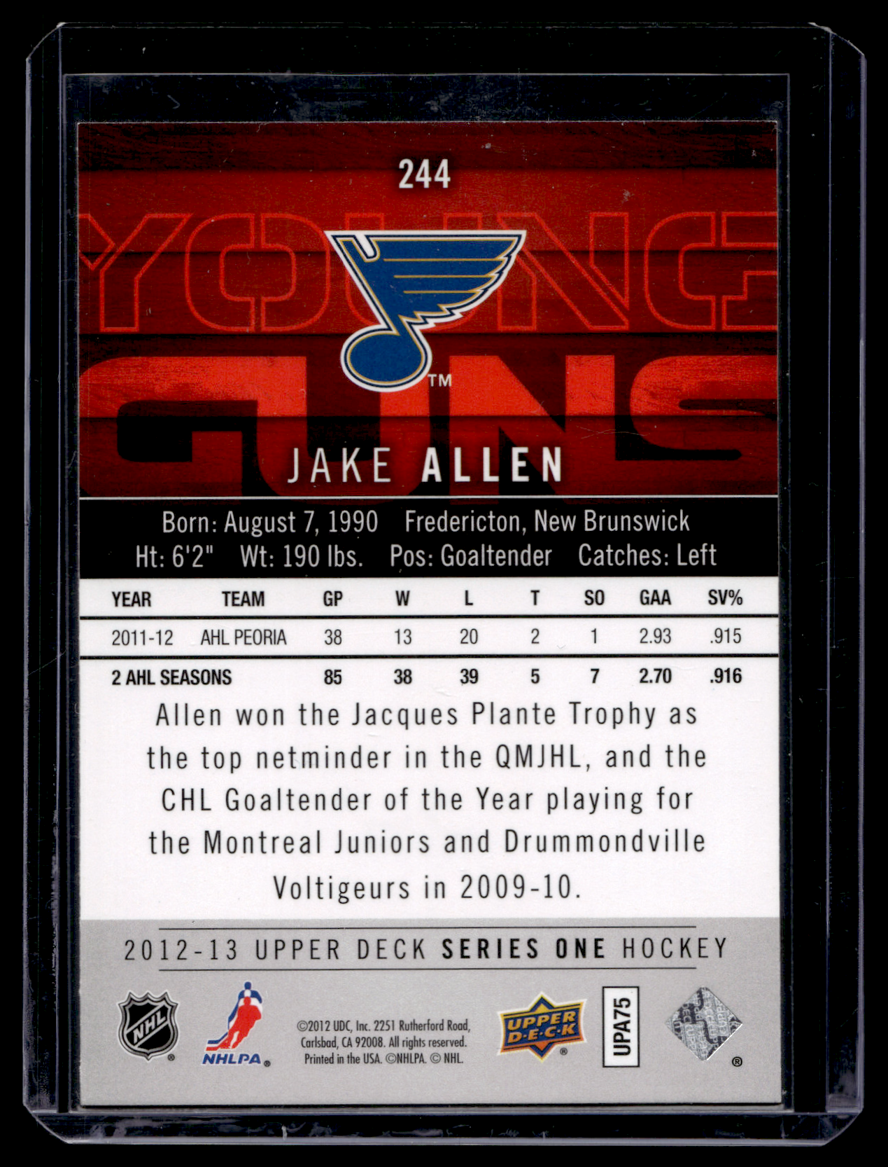 2012-13 Upper Deck - Young Guns - Jake Allen #244 RC