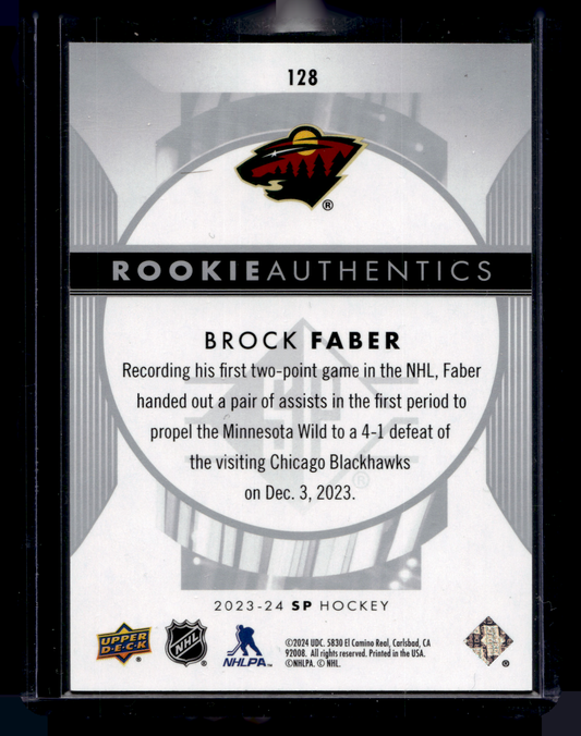 2023-24 Upper Deck SP - Retail - Rookie Authentics - Brock Faber #128 /1299 RC