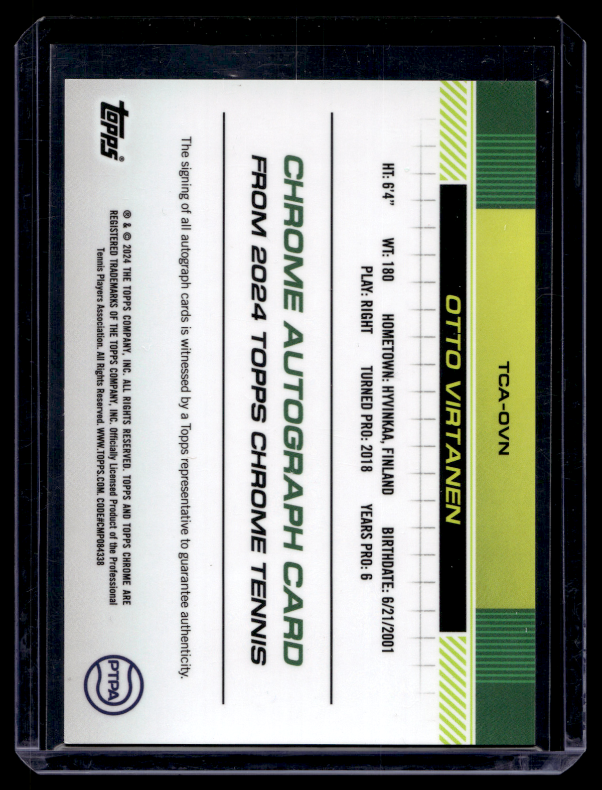 2024 Topps Chrome - Autographs I - Blue Refractor - Otto Virtanen #TCA-OVN /250 RY