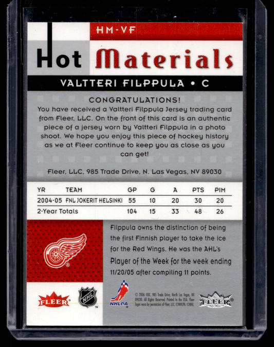 2005-06 Fleer Hot Prospects - Hot Materials - Valtteri Filppula #HM-VF RY