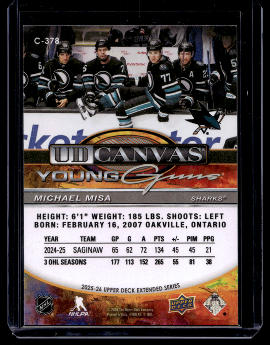 2025-26 Upper Deck Extended Series - UD Canvas - Young Guns - Michael Misa #C-378 RY
