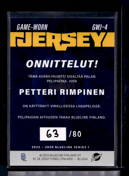 2025-26 Blueline Jersey - Petteri Rimpinen #GWJ-4 /80