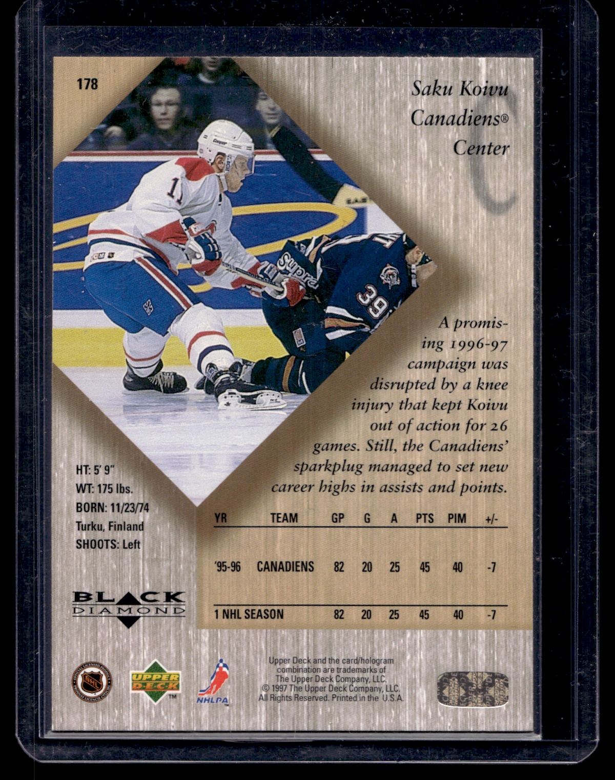 1996-97 Upper Deck Black Diamond - Gold - Triple Diamond - Saku Koivu #178
