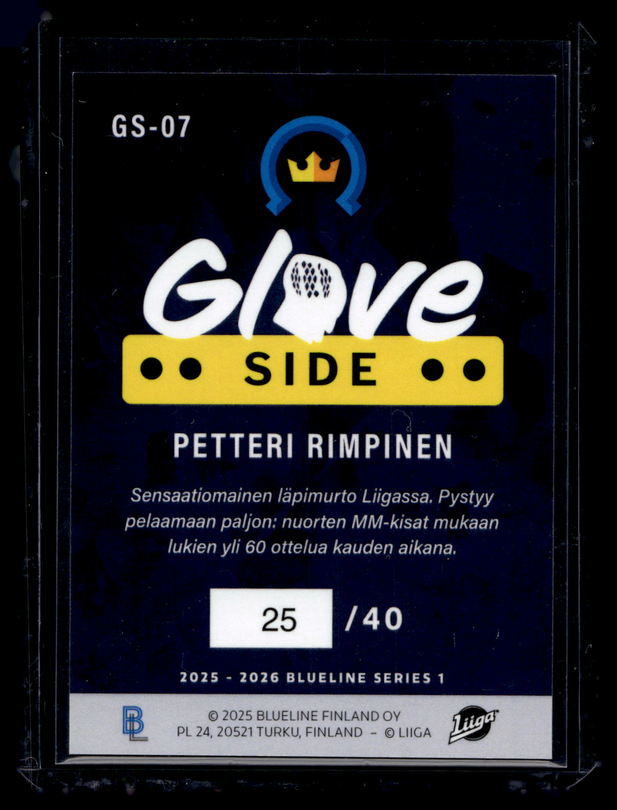 2025-26 Blueline - Glove Side - Black - Petteri Rimpinen #GS-07 /40
