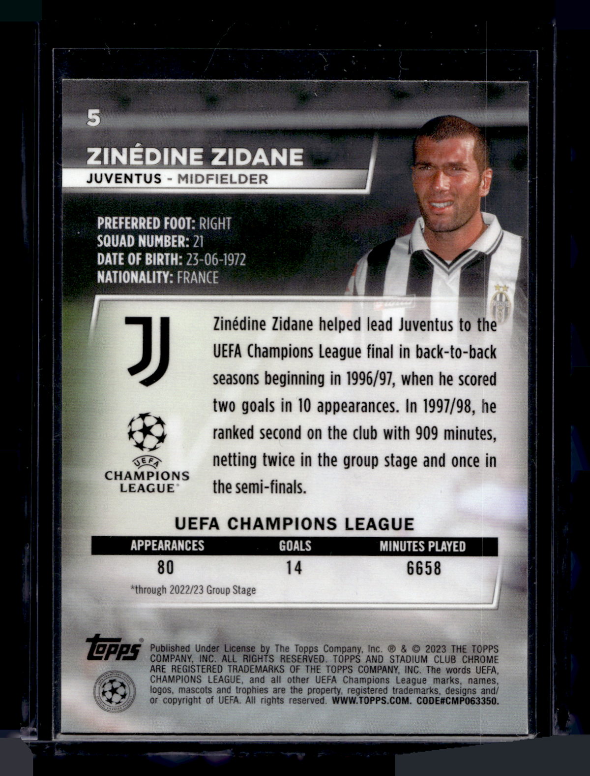 2022-23 Topps Stadium Club Chrome UEFA Club Competitions - Zinédine Zidane #5