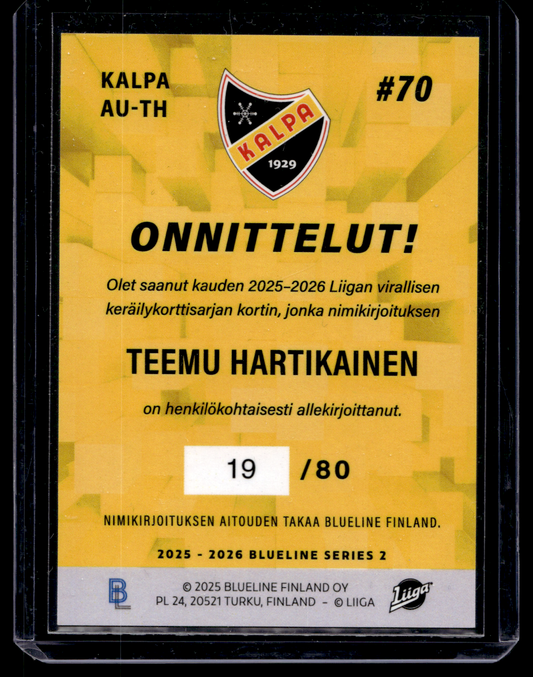 2025-26 Blueline Signature Silver - Teemu Hartikainen #AU-TH /80