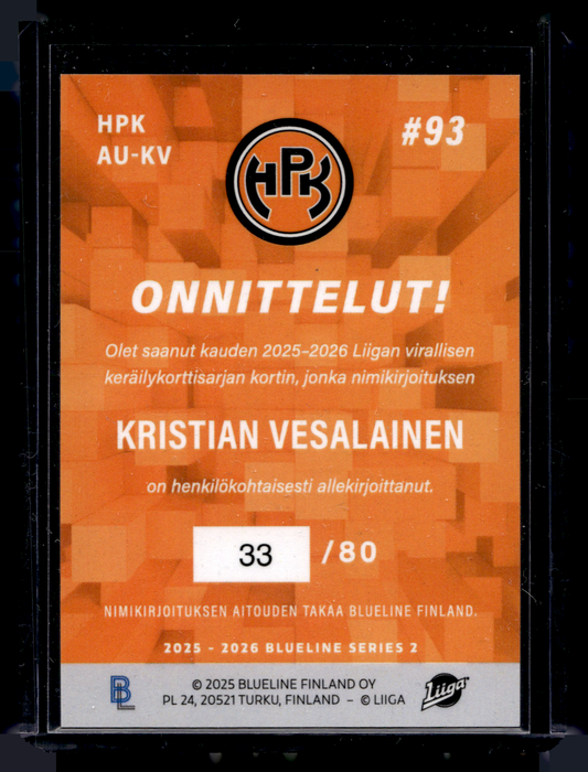 2025-26 Blueline Signature Silver - Kristian Vesalainen #AU-KV /80