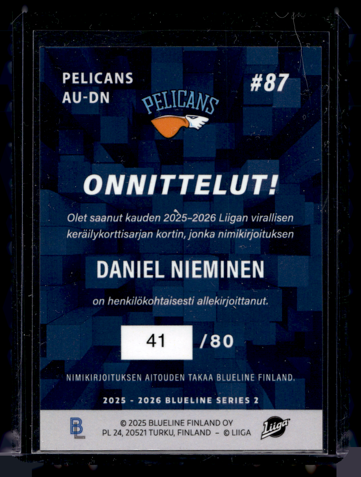 2025-26 Blueline Signature Silver - Daniel Nieminen #AU-DN /80