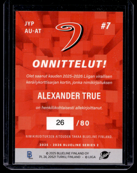2025-26 Blueline Signature Silver - Alexander True #AU-AT /80