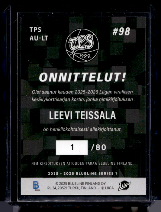 2025-26 Blueline Signature Silver - Leevi Teissala #AU-LT /80