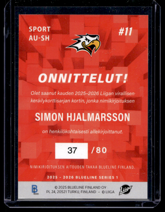 2025-26 Blueline Signature Silver - Simon Hjalmarsson #AU-SH /80