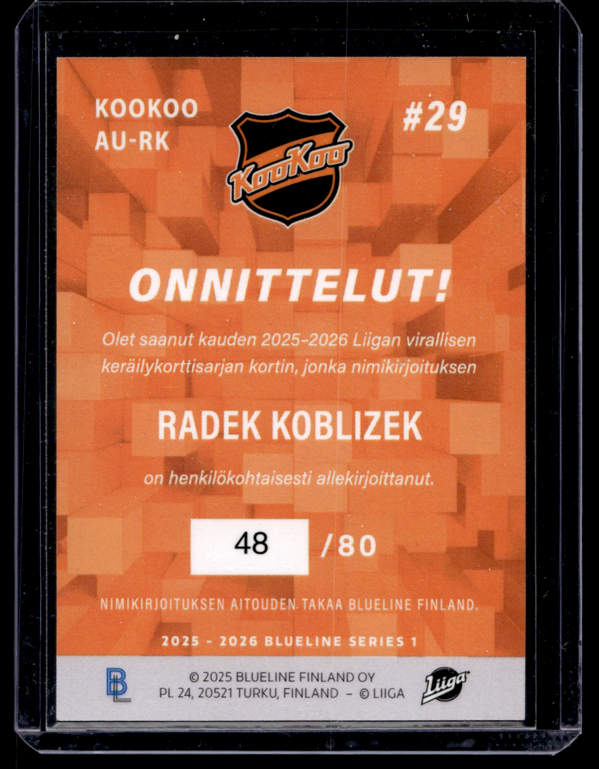 2025-26 Blueline Signature Silver - Radek Koblizek #AU-RK /80