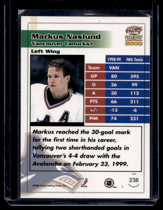 1999-00 Pacific Paramount - Holographic Green - Markus Naslund #238 /99