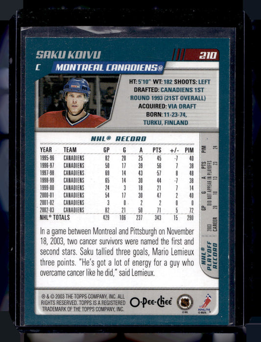 2003-04 O-Pee-Chee - Red - Saku Koivu #210 /100