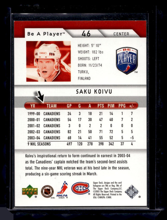 2005-06 Upper Deck Be a Player - First Period - Saku Koivu #46 /100