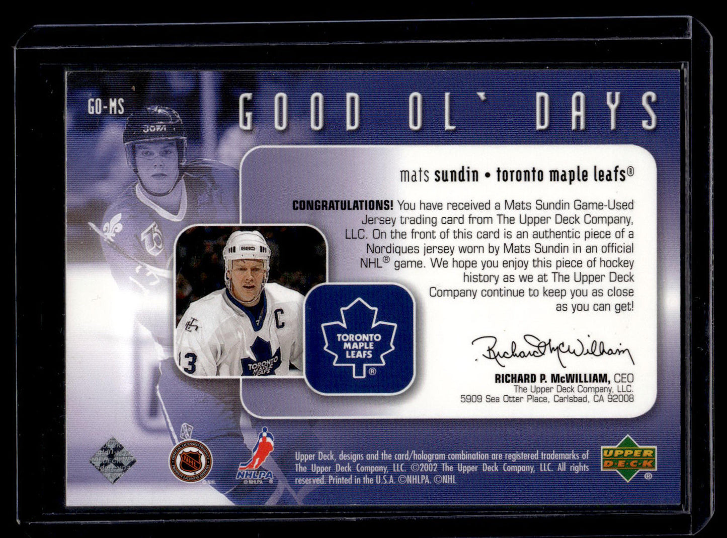 2002-03 Upper Deck - Good Ol' Days Mats Sundin #GO-MS
