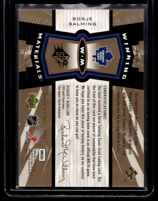 2006-07 Upper Deck SPx - Winning Materials Borje Salming #WM-SA