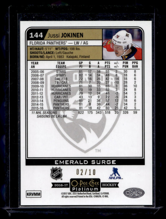 2016-17 Upper Deck O-Pee-Chee Platinum - Emerald Surge - Jussi Jokinen #144 /10