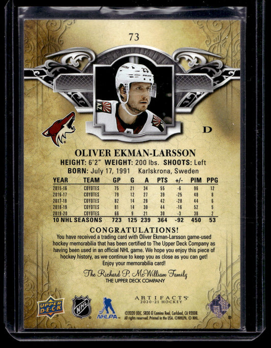 2020-21 Upper Deck Artifacts Material Gold Oliver Ekman-Larsson #73 99 /175