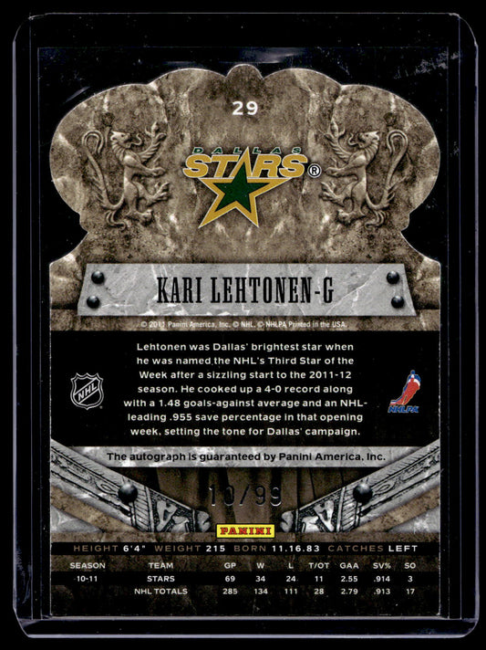 2011-12 Panini Crown Royale Premiere Date Signatures Kari Lehtonen #29 /99