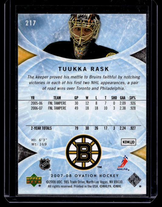 2007-08 Upper Deck Ovation - Tuukka Rask #217 RY