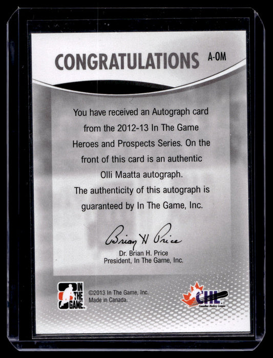 2012-13 In the Game Heroes and Prospects - Autographs Olli Määttä #A-OM