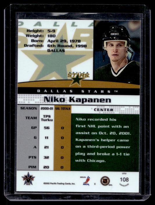 2001-02 Pacific Vanguard - Rookie - Niko Kapanen #108 /404 RC