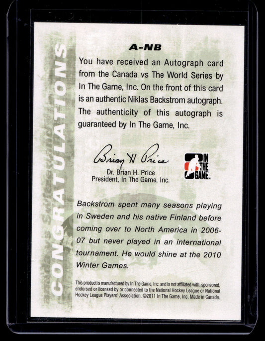 2011-12 In the Game Canada VS the World - Autographs Niklas Backstrom #A-NB
