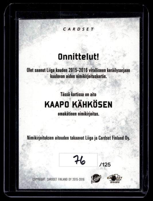 2015-16 Cardset Signature - Kaapo Kähkönen /125