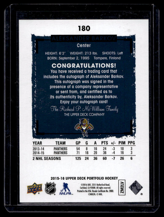 2015-16 Upper Deck Portfolio - Autographs Aleksander Barkov #180