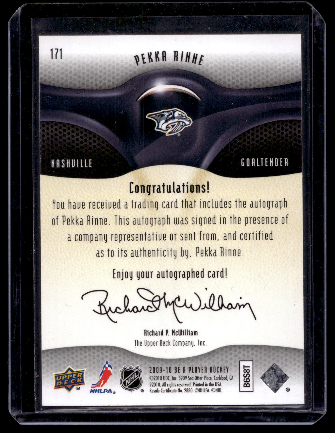 2009-10 Upper Deck Be a Player - Autographs - Pekka Rinne #171 /10