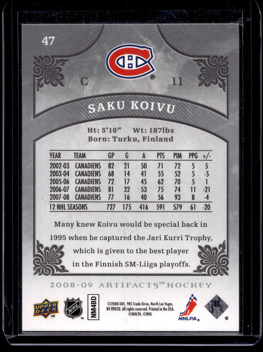 2008-09 Upper Deck Artifacts - Silver Spectrum - Saku Koivu #47 /10