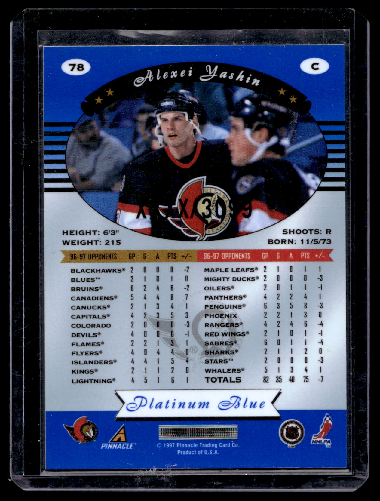 1997-98 Pinnacle Totally Certified - Executive Master Set - Platinum Blue - Alexei Yashin #78 XXXX/3099