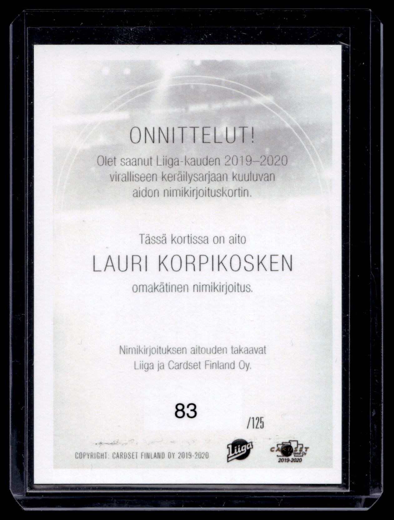 2019-20 Cardset Signature - Lauri Pajuniemi /125