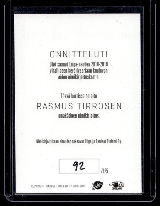 2018-19 Cardset Signature Platinum Edition - Rasmus Tirronen /125