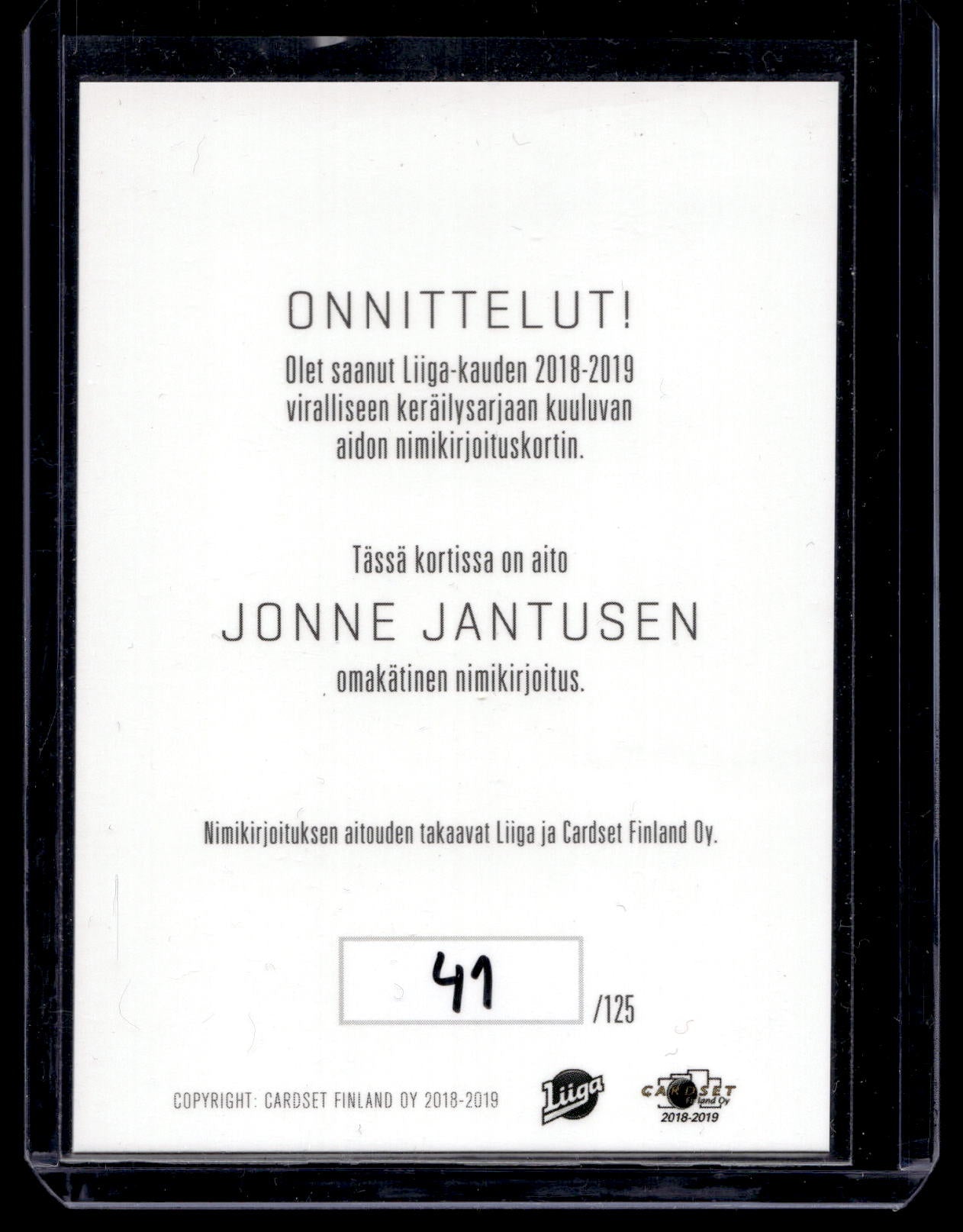2018-19 Cardset Signature Platinum Edition - Jonne Jantunen /125