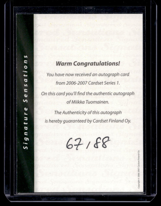 2006-07 Cardset Signature Sensations - Miikka Tuomainen /88