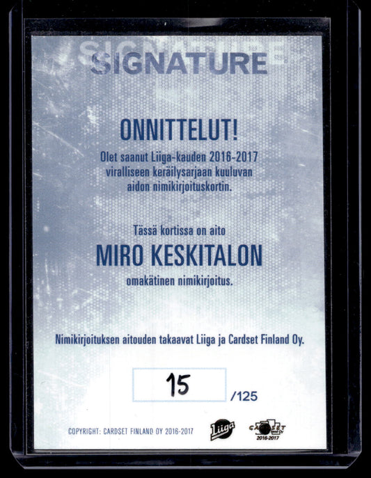 2016-17 Cardset Signature - Miro Keskitalo /125