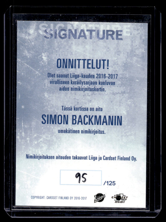 2016-17 Cardset Signature - Simon Backman /125