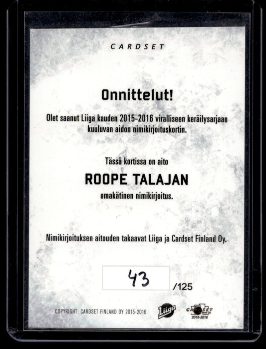 2015-16 Cardset Signature - Roope Talaja /125